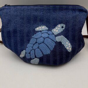 Vera Bradley Blue regatta Embroidered Sea Turtle Straw Shoulder/ Crossbody Bag